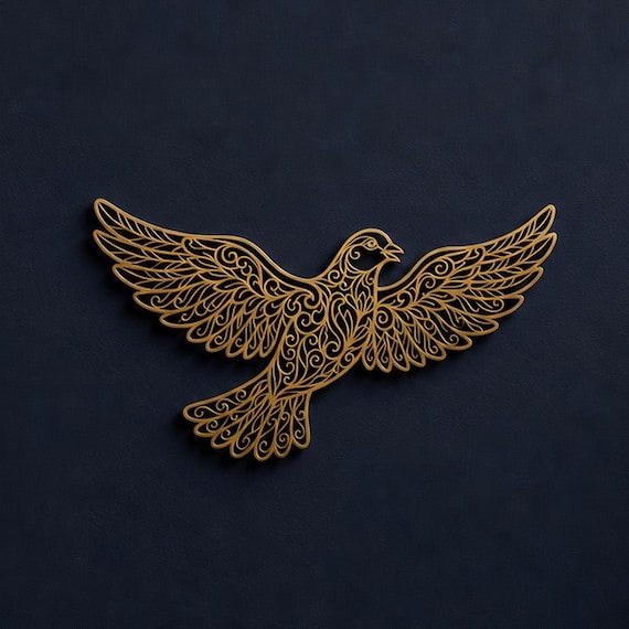 Close-up of Flying Bird filigree wall art in Gold in a contrasting room