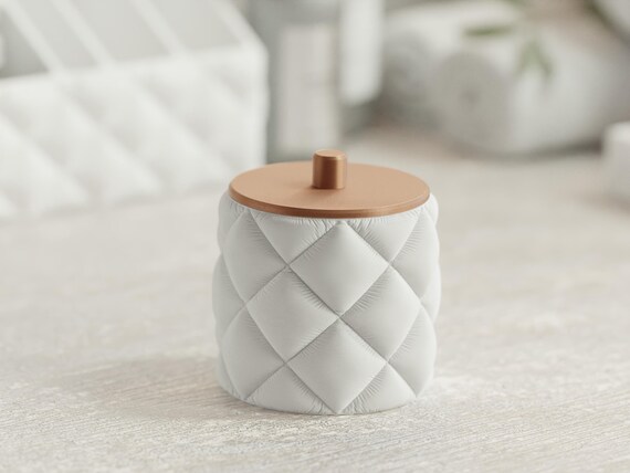 Close-up of the QuiltedCloud lidded cotton-pad container