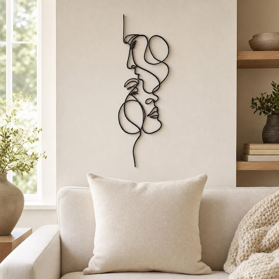 Mother and Child Continuous Line Wall Art, 12 Inch Minimalist Wall Sculpture, Modern Home Decor, Custom Color