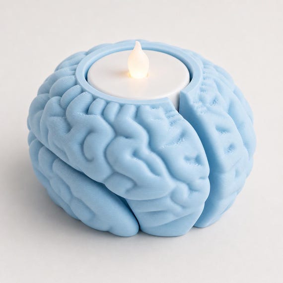 Ice Blue CortexHalo anatomical tealight holder showing the integrated top recess