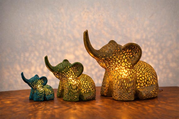 Boho Elephant Accent Lamp, Geometric Nursery Night Light, Wildlife Home Decor, Zen Gift, Elephant Lover Decor, Unique Bedside Lamp
