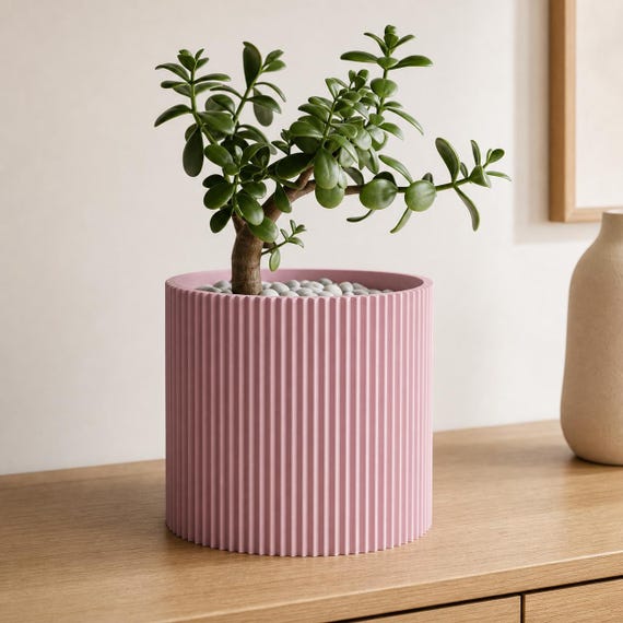 StillRib Fine Fluted Planter, Vertical Rib Indoor Plant Pot, Modern Cylindrical Succulent Holder, 3 Sizes, 25 Matte Colors