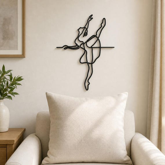 Ballet Dancer Continuous Line Wall Art, 12 Inch Minimalist Wall Sculpture, Modern Home Decor, Custom Color