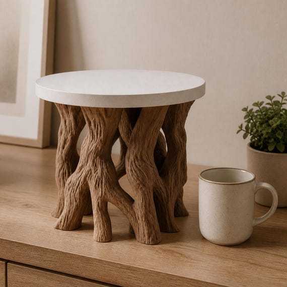 Rootweave Mini Display Pedestal, 8.7 in Sculptural Decor Riser, Tree-Root Tabletop Stand