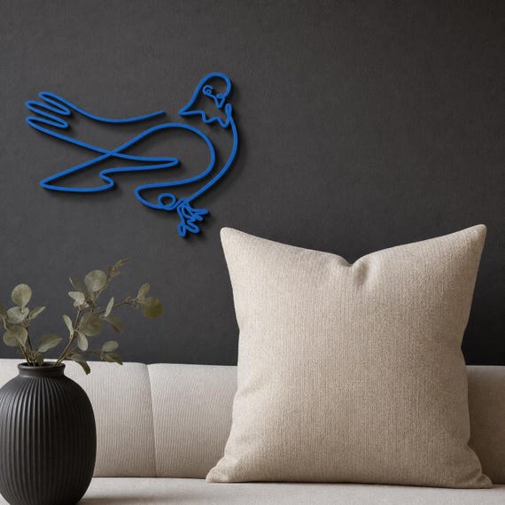 Minimal Bird wall art in Blue in a contrasting showcase room