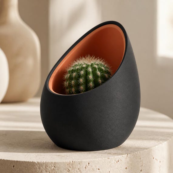 CovePod Dual Color Succulent Planter, Organic Egg Shaped Plant Pot, Modern Desk Planter, 2 Sizes, 8 Matte Colorways