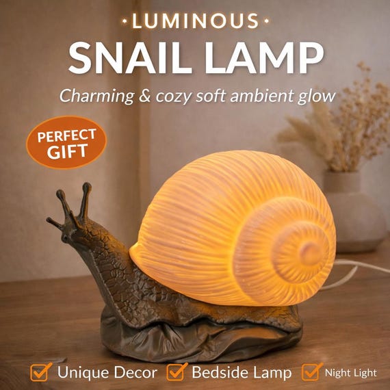 Snail Lamp Night Light, USB Table Lamp, Cottagecore Accent piece, shown in an additional close-up listing view with visible shape and details.