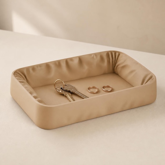 DrapeVale Sculptural Catchall Tray, Fabric Fold Jewelry Dish, Modern Entryway Key Organizer, Vanity and Nightstand Decor, 25 Matte Colors