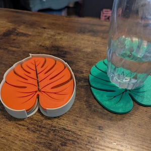 Monstera Leaf Coasters, Tropical Drink Coaster Set of 4 with Caddy, Plant Lover Gift, Boho Coffee Table Decor, New Home Gift