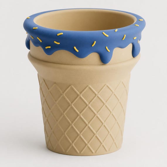 Elevated close-up of the empty Blueberry Lemon ScoopBloom planter showing its round opening