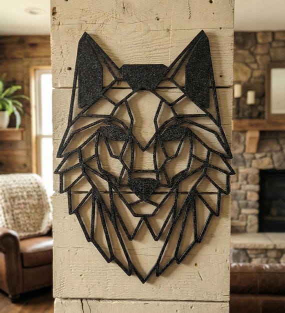 Geometric Wolf Wall Hanging: 1/2" thick relief art, multiple colors, ready to hang
