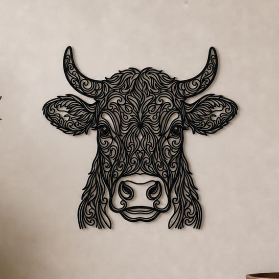 Ornate Cow Filigree Wall Art, Ornate Animal Wall Decor, 12 Inch Unframed Sculpture