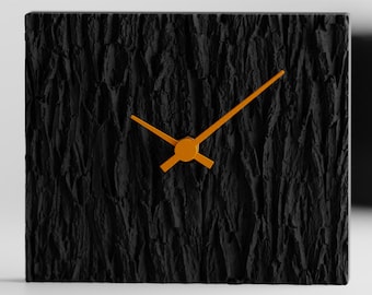 Barkhaven Sculptural Table Clock, Tree Bark Texture Desk Timepiece, Woodland Modern Home Decor, 2 Styles, 5 Matte Colorways