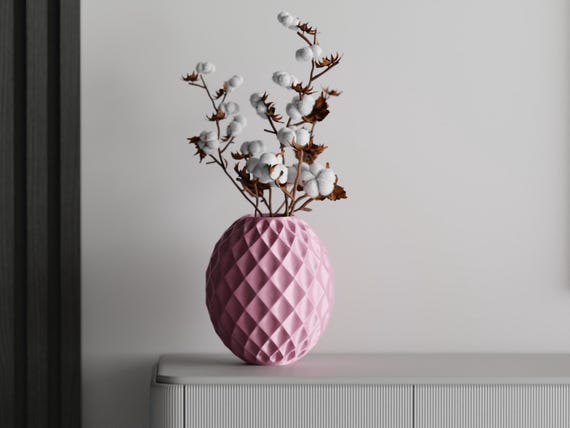 GemLattice Sculptural Vase, Faceted Geometric Flower Holder, Rounded Harlequin Shelf Decor, 6 Sizes, 30 Standard Colors
