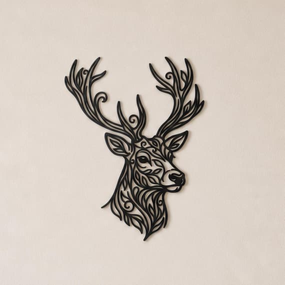 Deer Head Filigree Wall Art, Ornate Animal Wall Decor, 12 Inch Unframed Sculpture