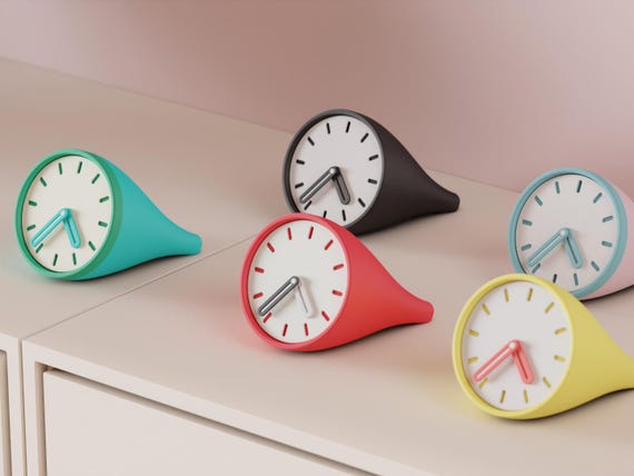 Fincrest Desk Clock, Modern Matte Timepiece, Colorful Home Decor, Housewarming Gift