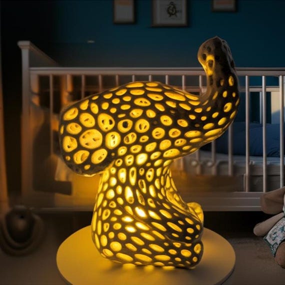 Voronoi Elephant Accent Lamp: Modern Nursery Decor, Whimsical Desk Lamp, shown in an additional close-up listing view with visible shape and details.