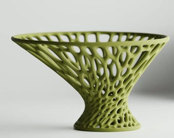 LatticeFlare Sculptural Pedestal Bowl, Openwork Modern Centerpiece, Organic Geometric Catchall, 2 Sizes, 25 Matte Colors