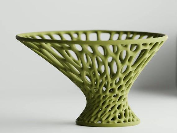 LatticeFlare Sculptural Pedestal Bowl, Openwork Modern Centerpiece, Organic Geometric Catchall, 2 Sizes, 25 Matte Colors