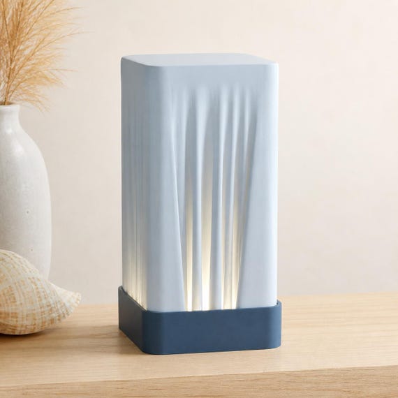 Coastal Mist Woven Glow accent lamp with Marine Blue base and Sky Blue shade