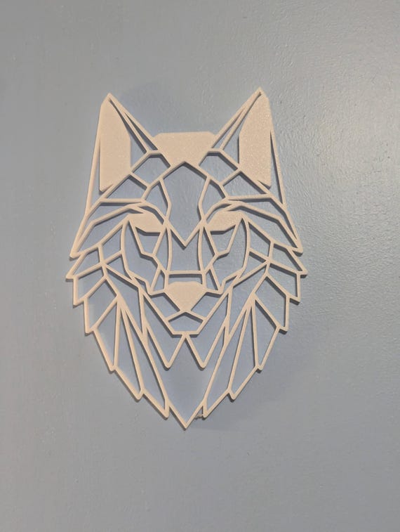 Geometric Wolf Wall Hanging: 1/2" thick relief art, multiple colors, ready to hang, shown in another listing view highlighting visible design details.