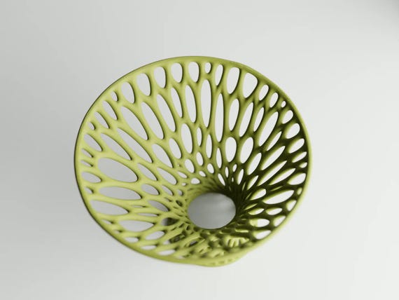 Top-angle close-up of the LatticeFlare bowl's organic openwork interior