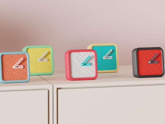 Wildline Textured Desk Clock, Modern Matte Timepiece, Colorful Home Decor, Housewarming Gift