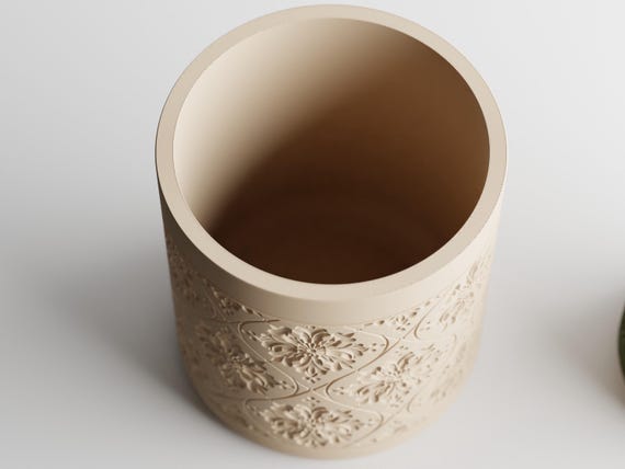 Top-angle close-up of the Petalweave Petal Lattice planter and open interior