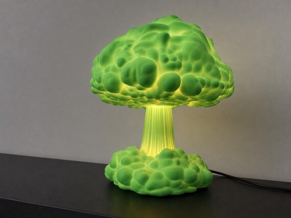Large Grass Green Atomic Bloom wired USB lamp glowing from an alternate angle