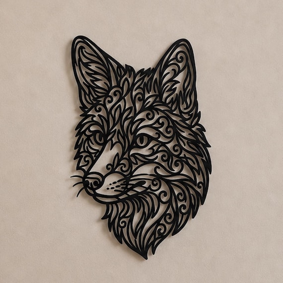 Fox Head Filigree Wall Art, Ornate Animal Wall Decor, 12 Inch Unframed Sculpture