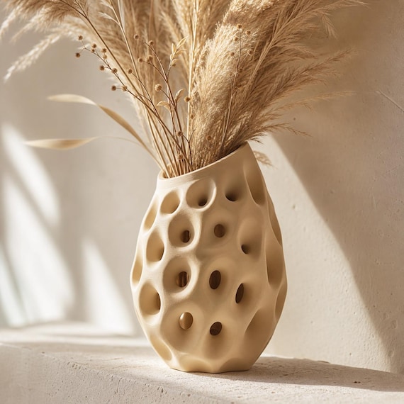 Lacuna Bloom Cellular Vase, Organic Sculptural Flower Holder, Modern Dried Botanical Decor, 6.3 Inch Vase, 30 Colors