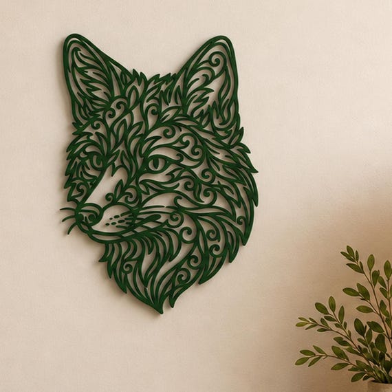 Close-up of Fox Head filigree wall art in Orange in a contrasting room
