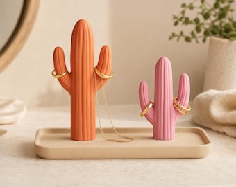 BranchCove Jewelry Organizer, Cactus Ring Holder and Necklace Stand, Botanical Vanity Tray, 3 Designs, 2 Sizes, 5 Matte Colorways
