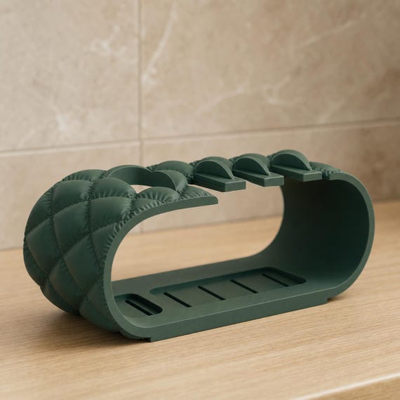 Side close-up of a Dark Green CloudRidge toothbrush organizer