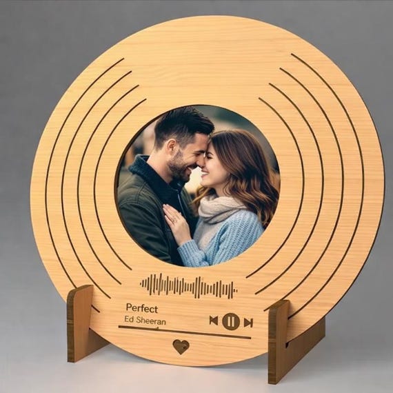 Personalized Song Photo Frame Plaque with Stand, Custom Music Gift, Couple Photo Display, shown in another listing view highlighting visible design details.