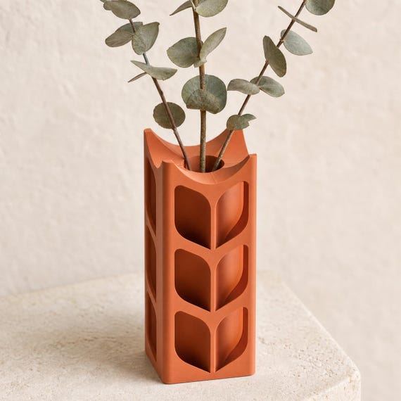 ArborLume Leaf Window Vase, Tall Architectural Flower Holder, Modern Botanical Shelf Decor, 3 Sizes, 25 Matte Colors