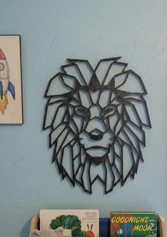 Geometric Lion Head: 1/2" thick relief art, multiple colors, ready to hang