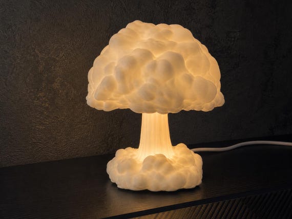 Atomic Bloom Mushroom Cloud Lamp, Retro Sci Fi Night Light, Flameless Tea Light or Wired USB LED, 2 Sizes, 5 Matte Colors