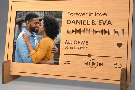 Custom Song Plaque with Photo Slot – Personalized Music Frame Gift for Couples, shown in another listing view highlighting visible design details.