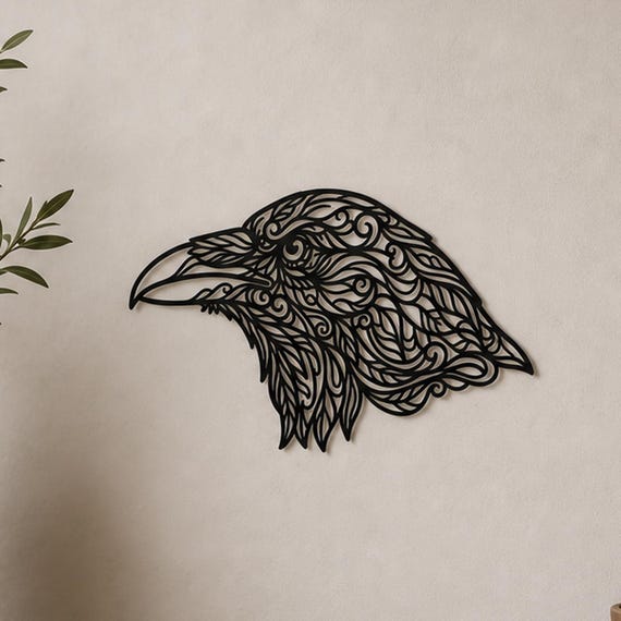 Raven Head Filigree Wall Art, Ornate Animal Wall Decor, 12 Inch Unframed Sculpture