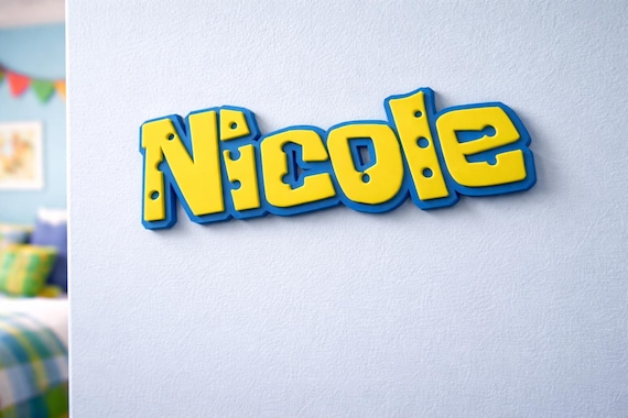 Cartoon "Sponge" Style Name Sign for Kids Room Door Wall Decor