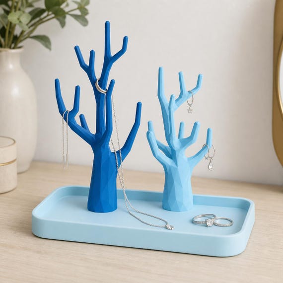 Ocean Mist BranchCove branching jewelry tree organizer holding earrings and a necklace