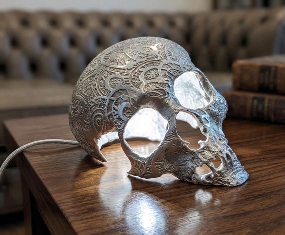 Sunken Skull Lamp, Gothic Table Lamp, Multiple Colors