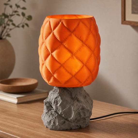 CloudCrag Quilted Accent Lamp, Sculptural Rock Base Night Light, Gray Base, USB LED or Battery Tea Light, 30 Shade Colors