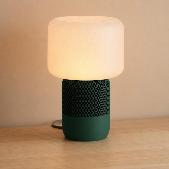 Forest Linen MeshGlow bedside lamp with Mistletoe Green base and textured Beige shade