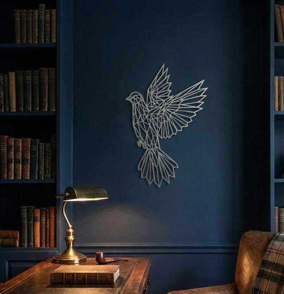 Geometric Flying Dove Wall Art: 1/2" thick relief art, multiple colors, ready to hang, shown in listing image 5 with additional visible details or options.