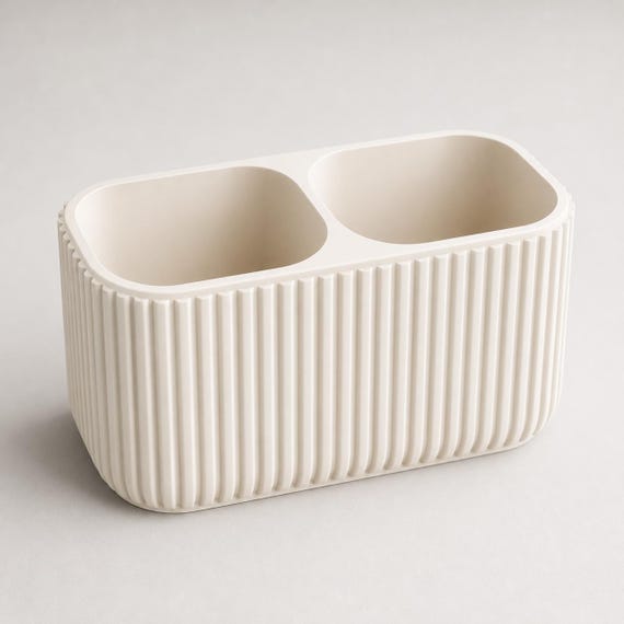 Empty Ivory White LineHaven organizer showing two equal rounded compartments