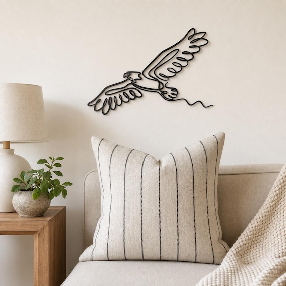 Flying Eagle Continuous Line Wall Art, 12 Inch Minimalist Wall Sculpture, Modern Home Decor, Custom Color