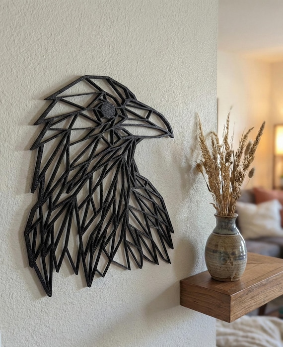 Geometric Raven Wall Art: 1/2" thick relief art, multiple colors, ready to hang