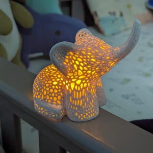 Boho Elephant Accent Lamp | Geometric Nursery Night Light, Battery or USB, Wildlife Home Decor